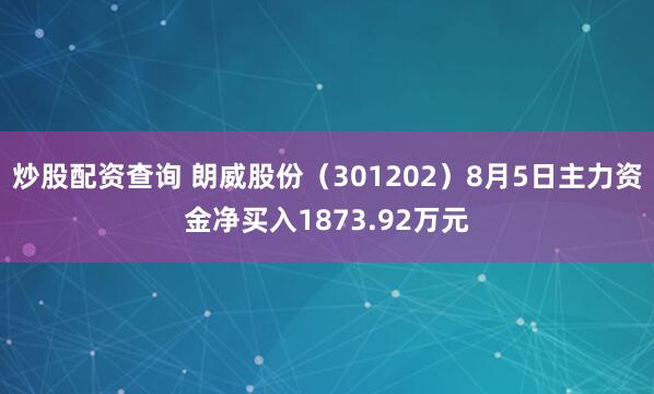炒股配资查询 朗威股份（301202）8月5日主力资金净买入1873.92万元